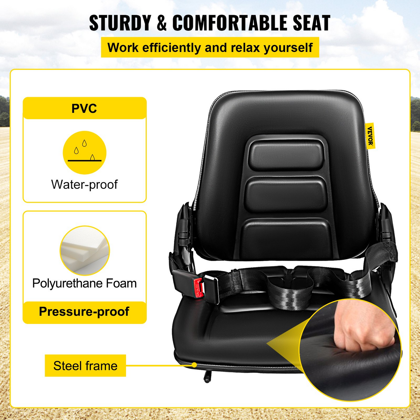 VEVOR Universal Adjustable Forklift Seat with Safety Belt, Full Suspension Seat Replacement for Heavy Mechanical Seat