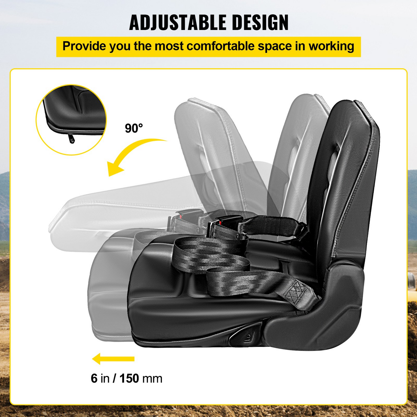 VEVOR Universal Adjustable Forklift Seat with Safety Belt, Full Suspension Seat Replacement for Heavy Mechanical Seat