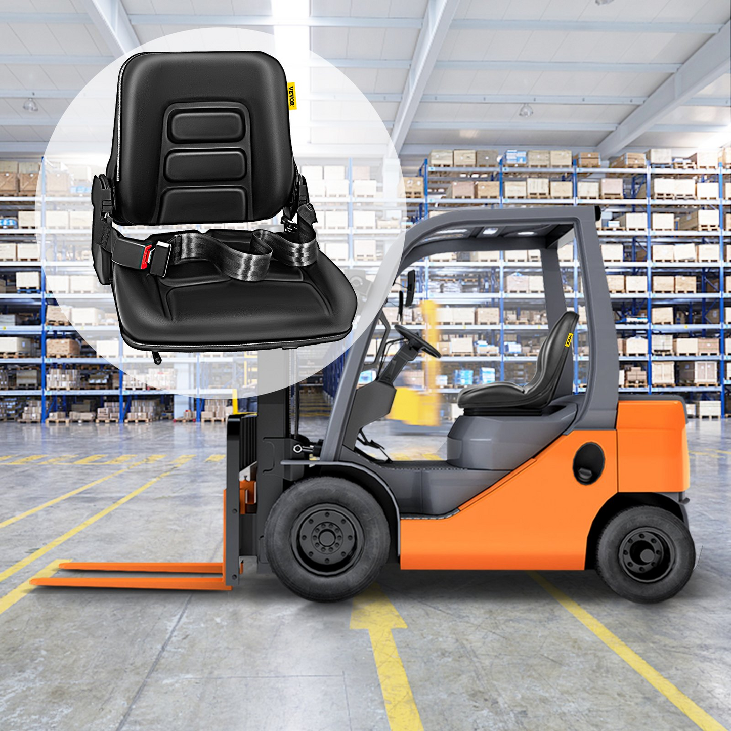 VEVOR Universal Adjustable Forklift Seat with Safety Belt, Full Suspension Seat Replacement for Heavy Mechanical Seat