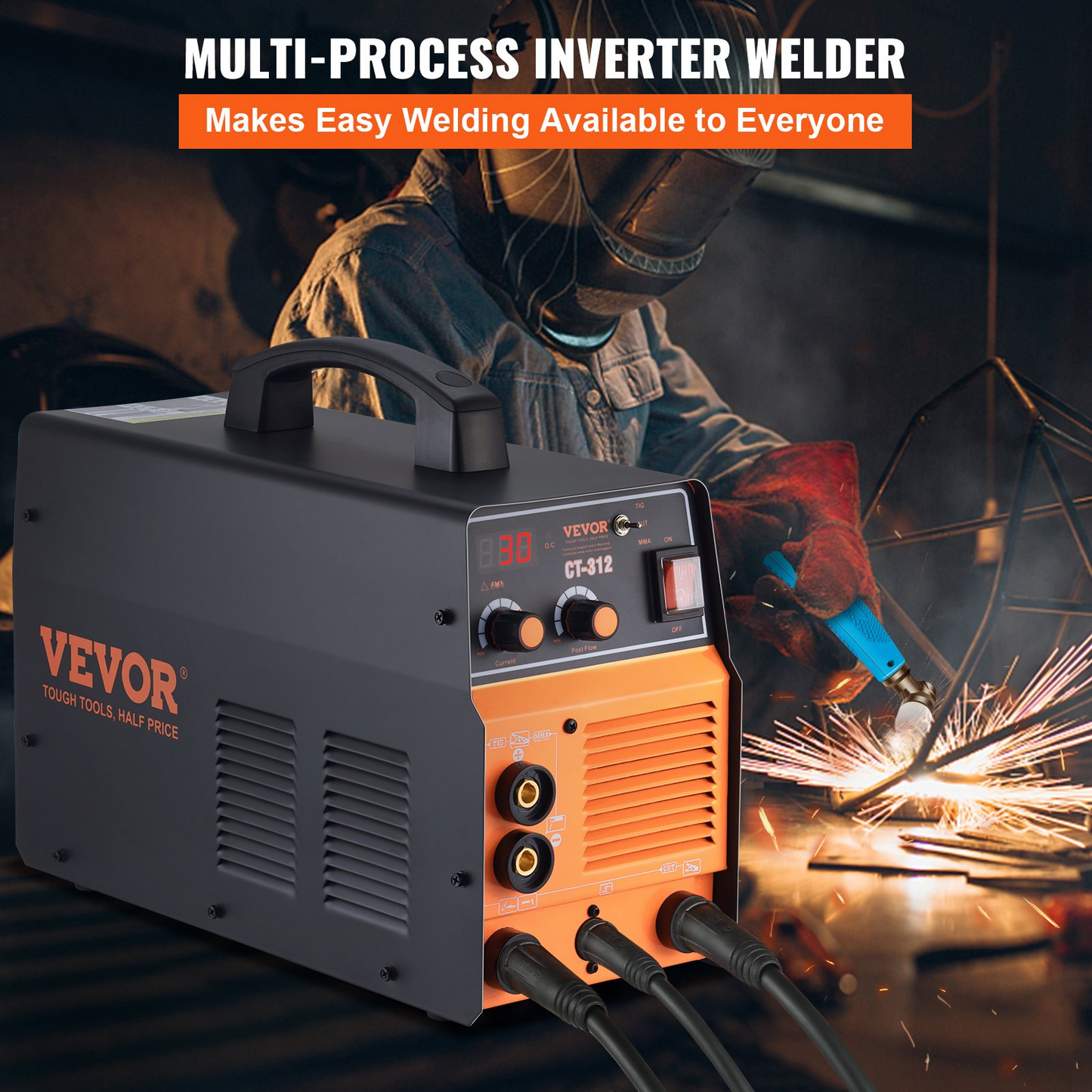 VEVOR 3 in 1 Plasma Cutter Welder Machine, CT-312 TIG/MMA Plasma Cutter Combo Machine, 30A Plasma Cutter, 120Amp TIG Welder and 120A Stick Welder, Digital 110/220V Dual Voltage IGBT Inverter