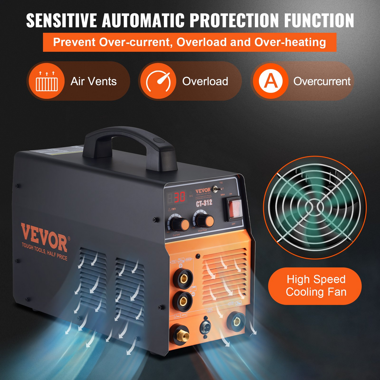 VEVOR 3 in 1 Plasma Cutter Welder Machine, CT-312 TIG/MMA Plasma Cutter Combo Machine, 30A Plasma Cutter, 120Amp TIG Welder and 120A Stick Welder, Digital 110/220V Dual Voltage IGBT Inverter