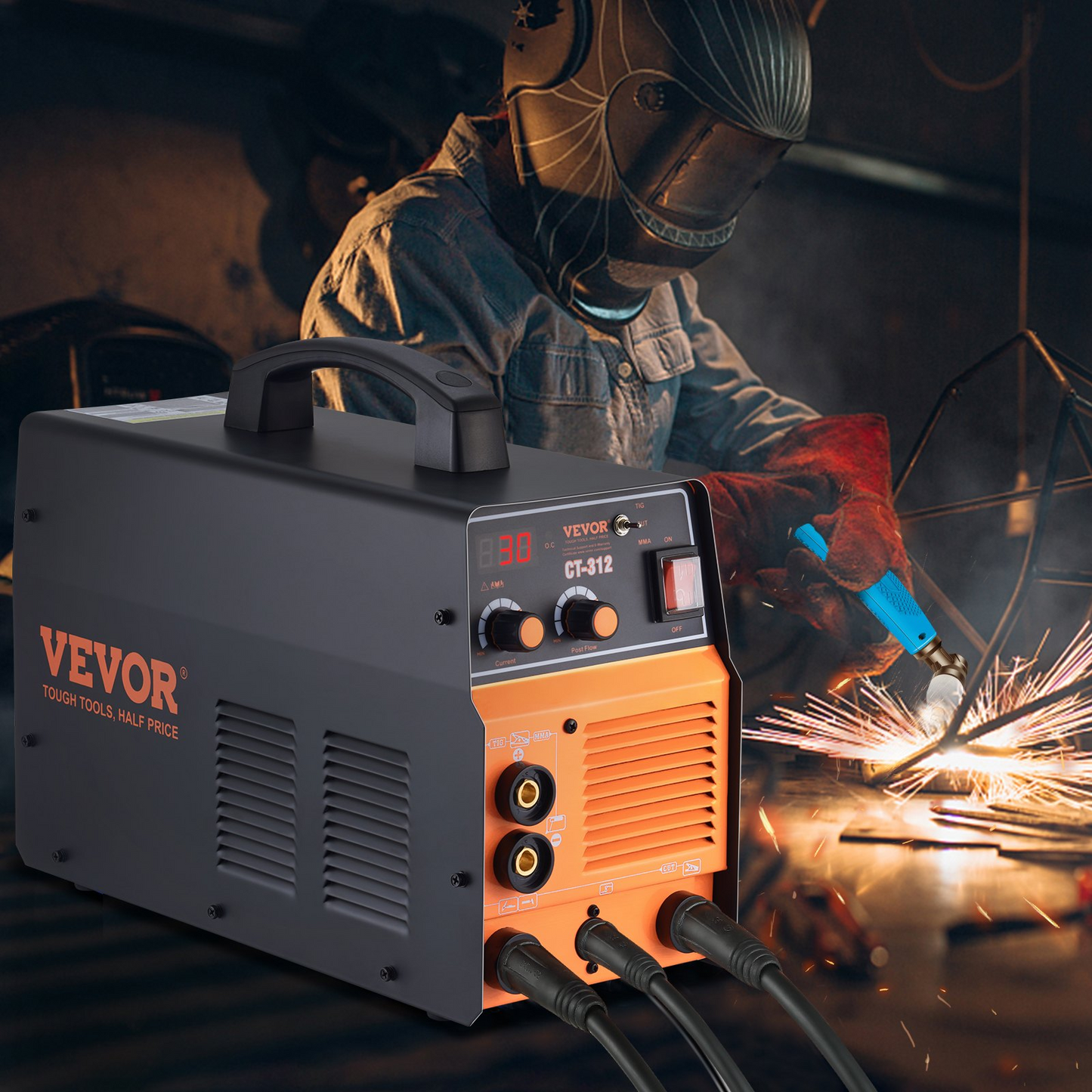 VEVOR 3 in 1 Plasma Cutter Welder Machine, CT-312 TIG/MMA Plasma Cutter Combo Machine, 30A Plasma Cutter, 120Amp TIG Welder and 120A Stick Welder, Digital 110/220V Dual Voltage IGBT Inverter