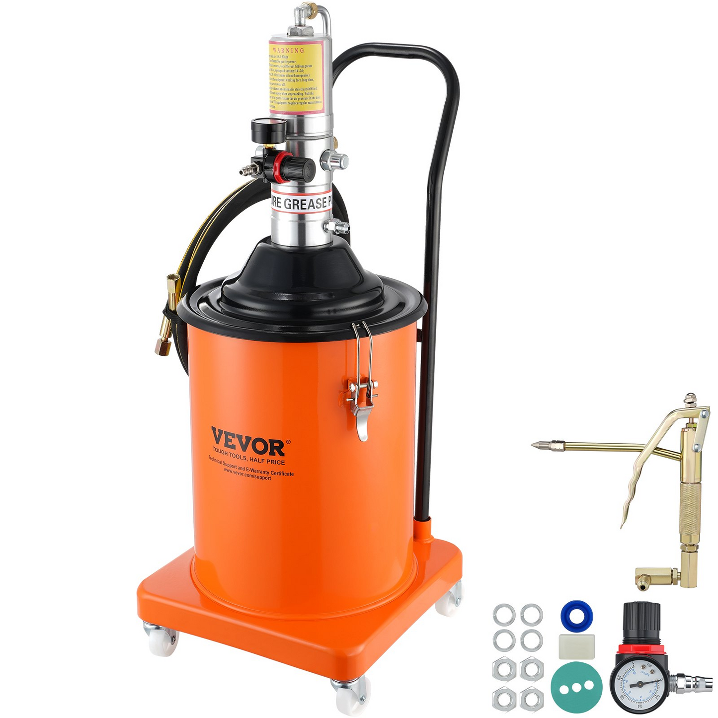 VEVOR Grease Pump, 5 Gallon 20L, Air Operated Grease Pump with 13 ft High Pressure Hose and Grease Gun, Pneumatic Grease Bucket Pump with Wheels, Portable Lubrication Grease Pump 50:1 Pressure Ratio