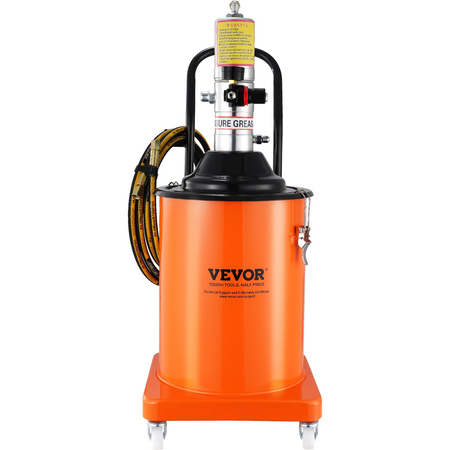 VEVOR Grease Pump, 5 Gallon 20L, Air Operated Grease Pump with 13 ft High Pressure Hose and Grease Gun, Pneumatic Grease Bucket Pump with Wheels, Portable Lubrication Grease Pump 50:1 Pressure Ratio