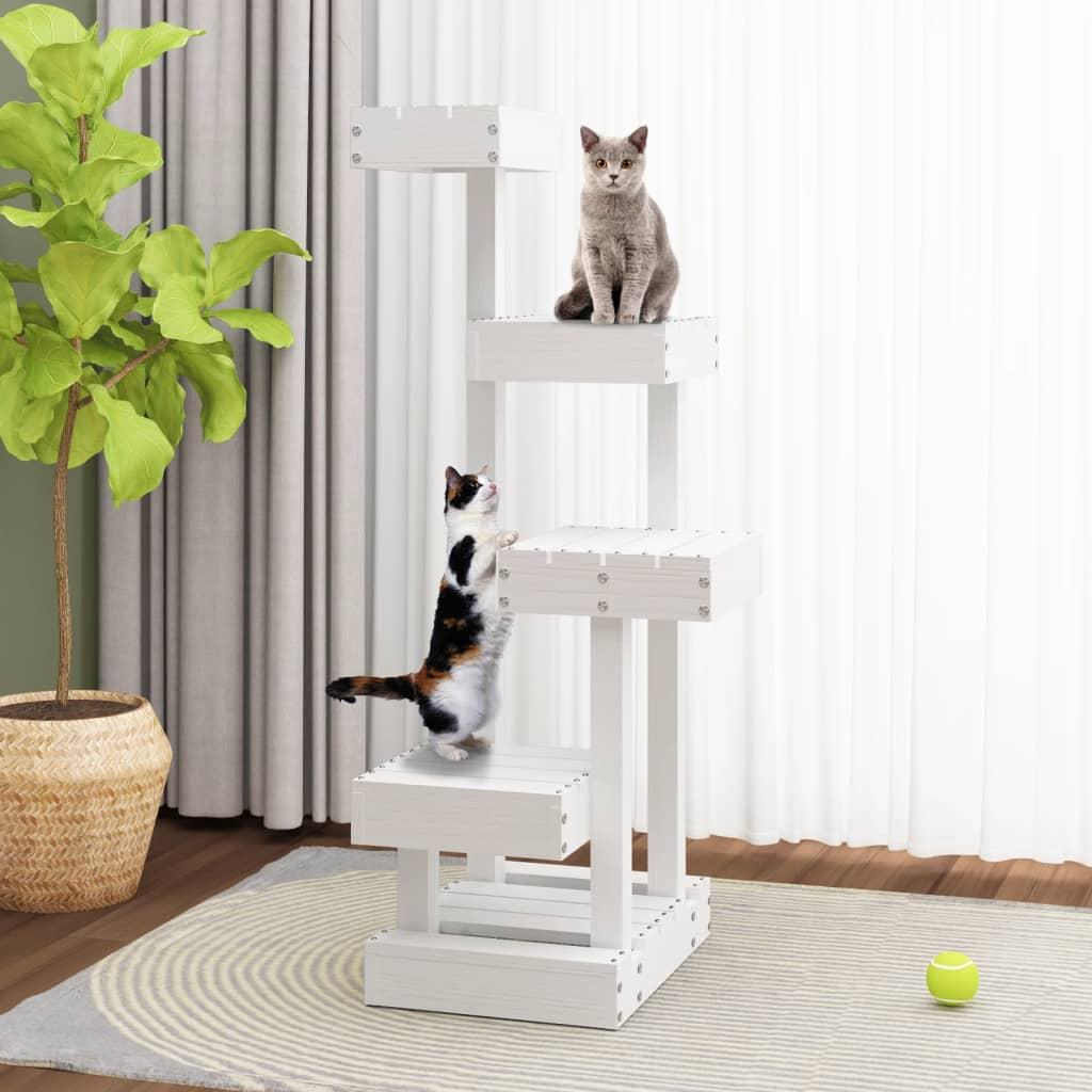 vidaXL Cat Tree White 17.9"x19.3"x40.6" Solid Wood Pine