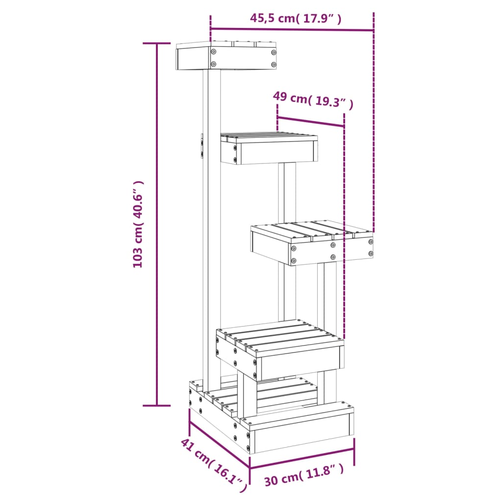 vidaXL Cat Tree White 17.9"x19.3"x40.6" Solid Wood Pine