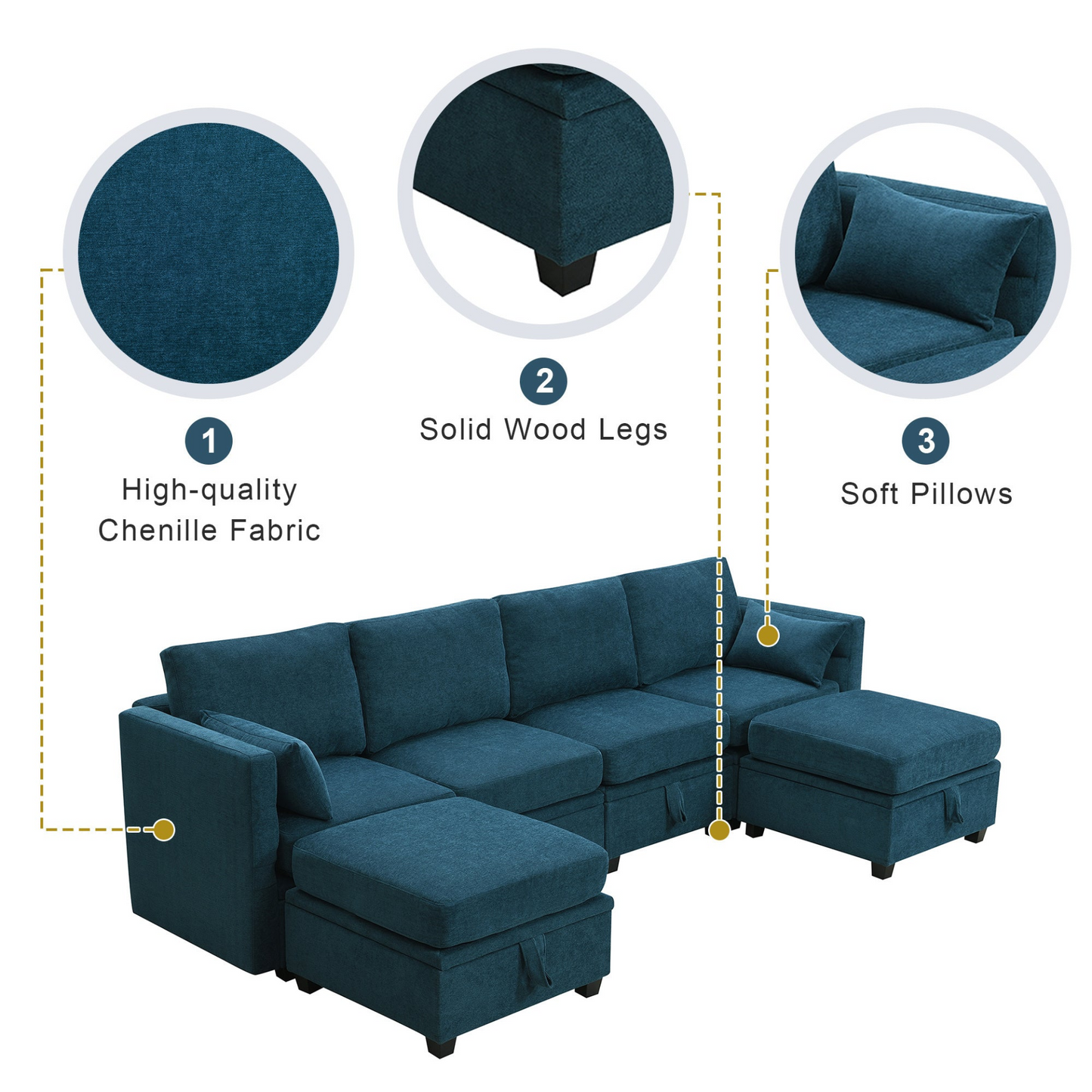 109*54.7" Chenille Modular Sectional Sofa, U-Shaped Couch with Adjustable Armrests & Backrests, 6-Seat Reversible Sofa Bed with Storage, 2 Colors