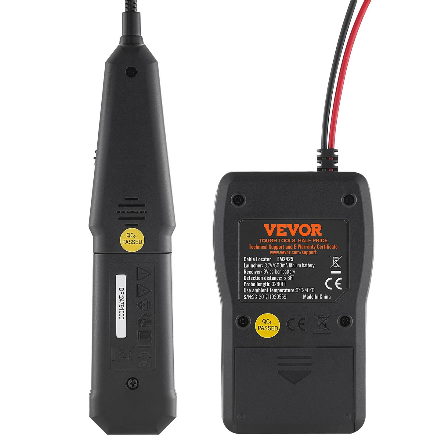 VEVOR Underground Cable Locator, 6.5 FT Max. Detection Depth, Wire Tracer Break Detector Finder with Earphone, 3280 FT Max.Detection Length Cable Tester for Pet Fence Buried Sprinkler Valve Irrigation