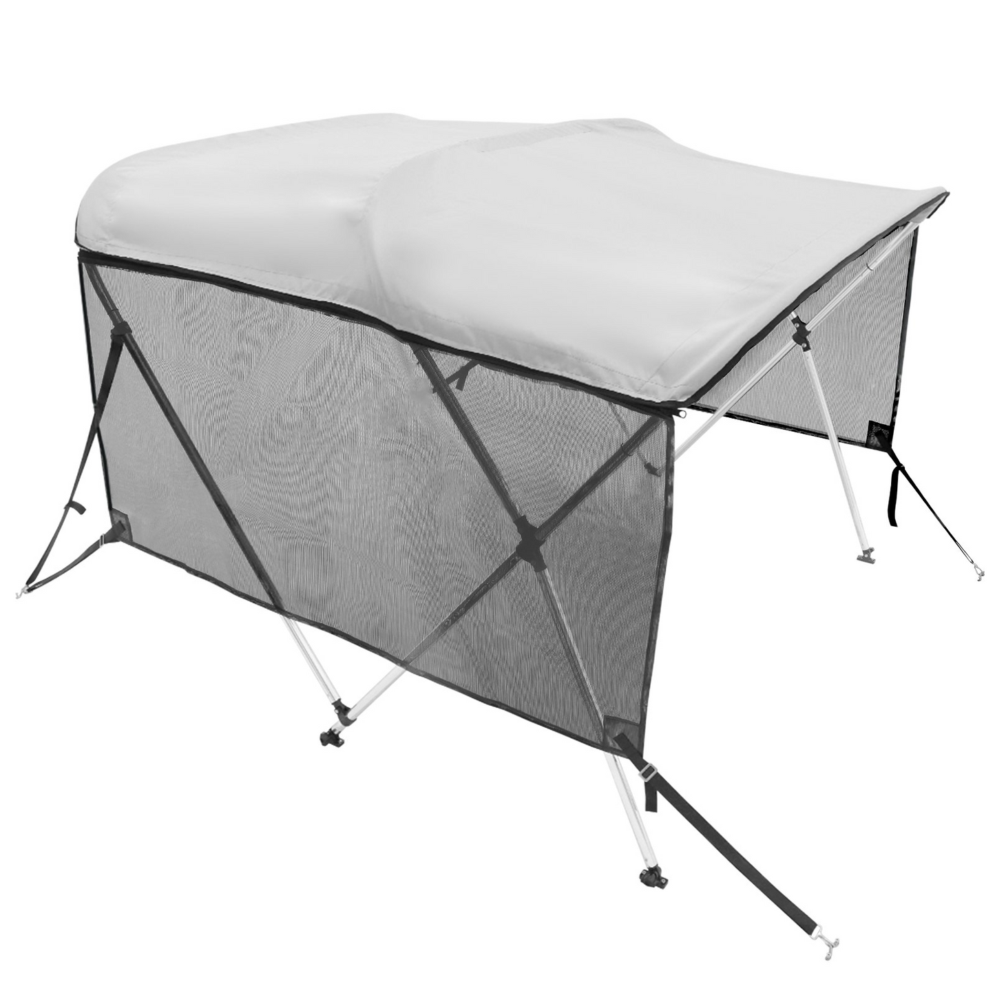 VEVOR 3 Bow Bimini Top Boat Cover, Detachable Mesh Sidewalls, 600D Polyester Canopy with 1" Aluminum Alloy Frame, Includes Storage Boot, 2 Support Poles, 2 Straps, 6'L x 46"H x 79"-84"W, Light Grey