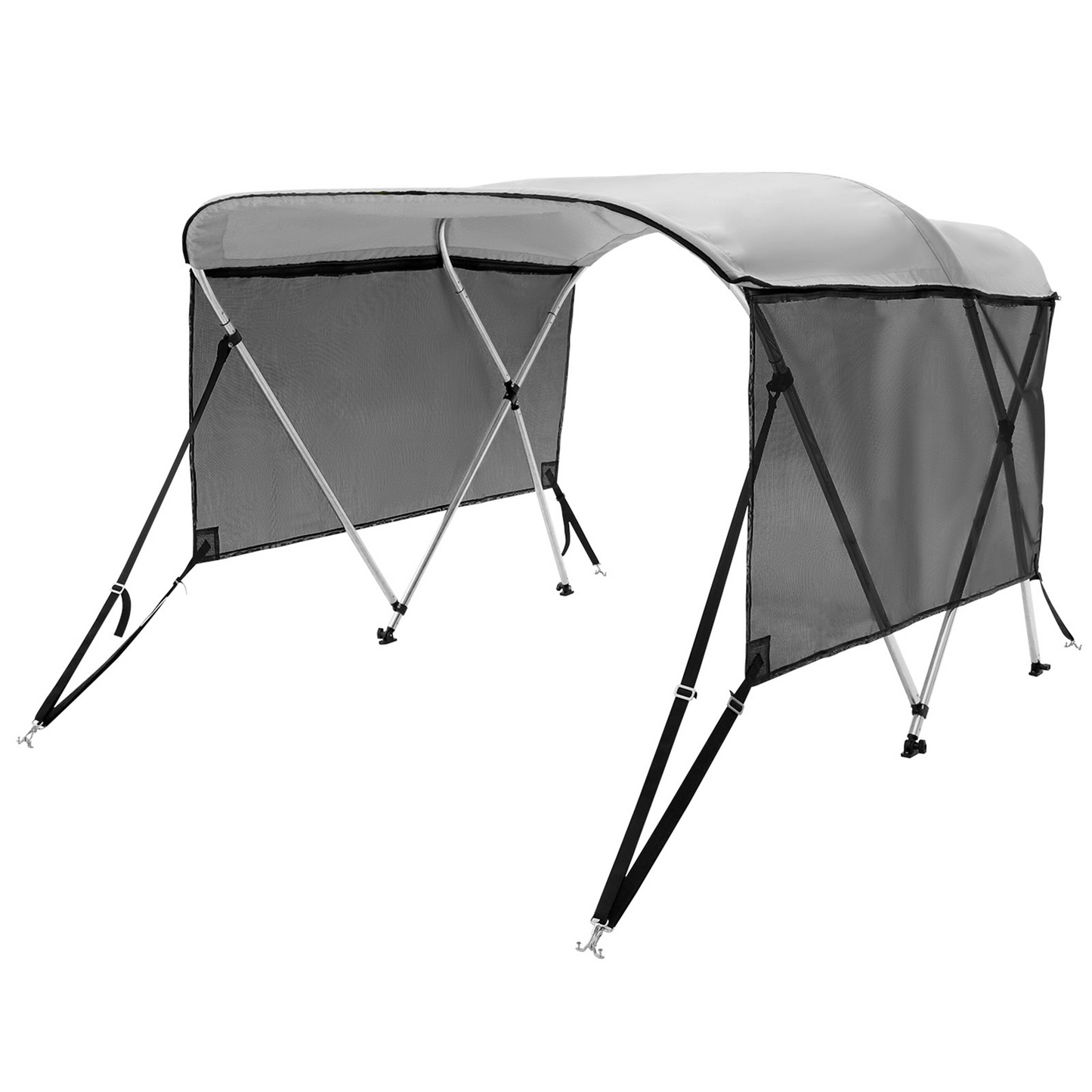 VEVOR 3 Bow Bimini Top Boat Cover, Detachable Mesh Sidewalls, 600D Polyester Canopy with 1" Aluminum Alloy Frame, Includes Storage Boot, 2 Support Poles, 2 Straps, 6'L x 46"H x 79"-84"W, Light Grey