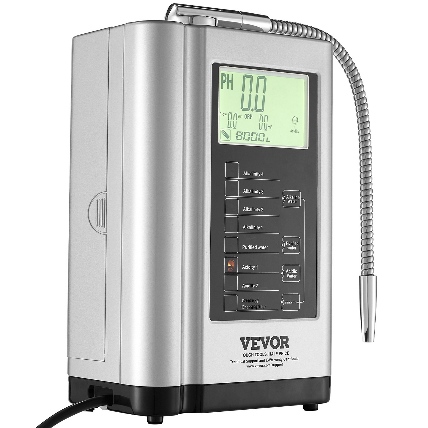 VEVOR Alkaline Water Ionizer Machine, pH 3.5-10.5 Alkaline Acidic Hydrogen Water Purifier, 7 Water Settings Home Filtration System, Up to -550mV ORP, 8000L Per Filter, Auto-Cleaning, White