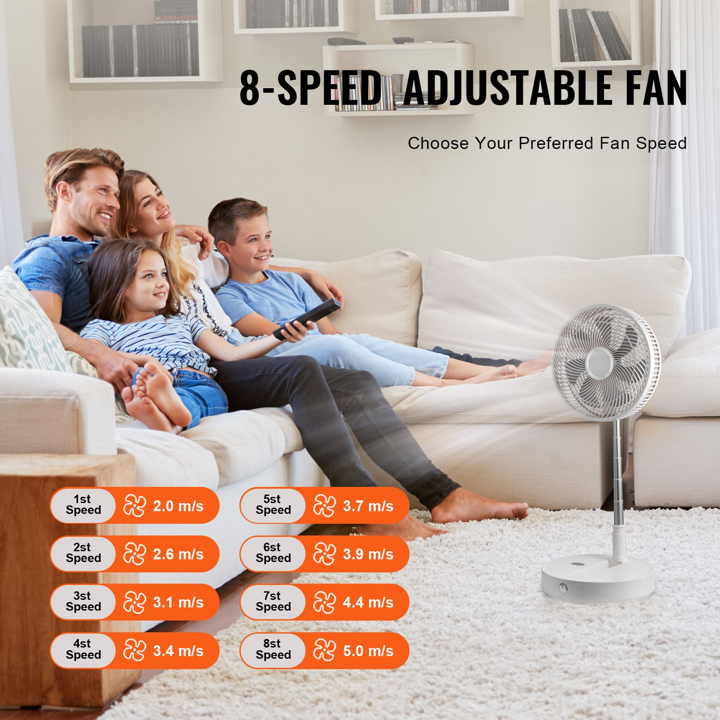 VEVOR 12 Inch Foldable Oscillating Standing Fan with Remote Control, 4 Speed Adjustable Portable Desk Quiet Fan, 7200mah Rechargeable USB Small Fan, Folded Rotating Floor Fan for Bedroom Office Travel