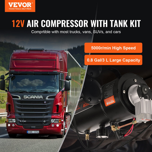 VEVOR 12V Air Compressor with Tank 0.8 Gallon/3 L | Train Horn Air Compressor