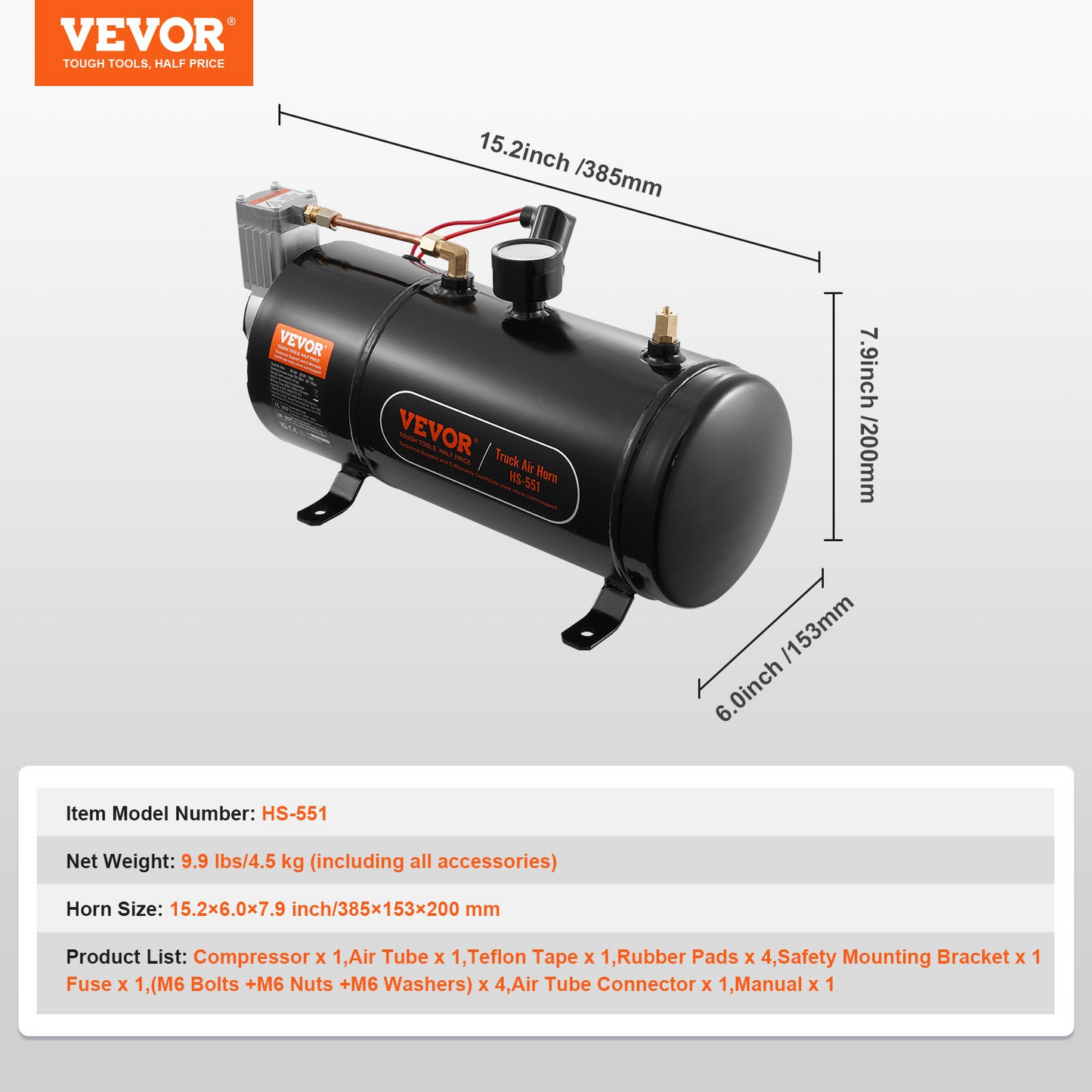 VEVOR 12V Air Compressor with Tank 0.8 Gallon/3 L | Train Horn Air Compressor