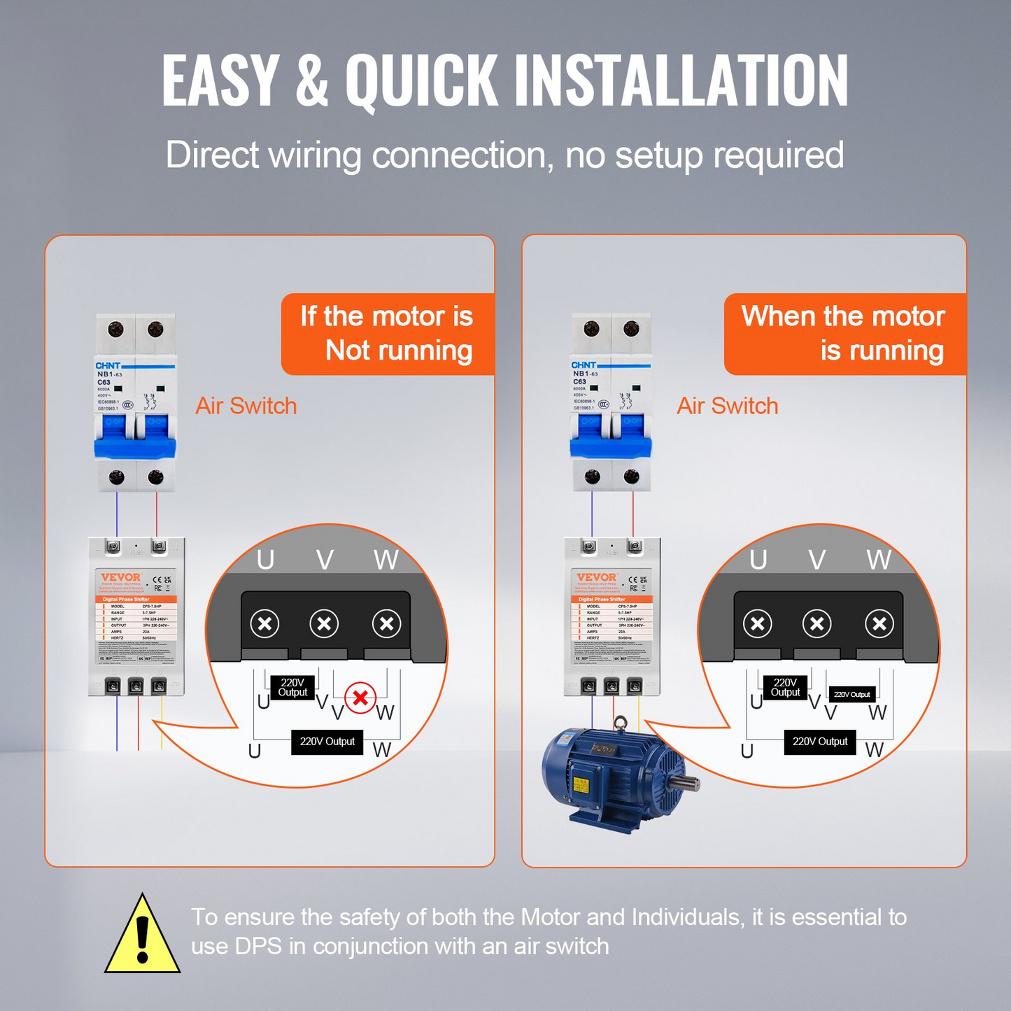 VEVOR 3 Phase Converter- 7.5HP 23A 220V Single Phase to 3 Phase Converter, Digital Phase Shifter for Residential & Light Commercial Use, 220V-240V Input/Output (One Converter Must Be Used on One Motor Only)