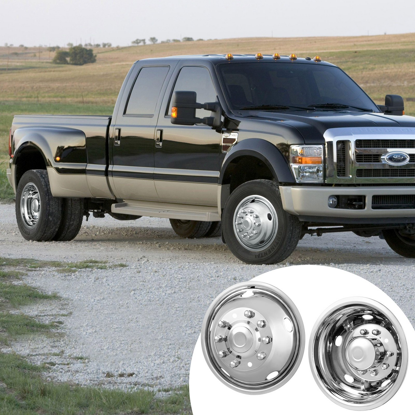 VEVOR 19.5-inch 10 Lug Wheel Simulators, 304 Stainless Steel Wheel Simulator Kit with Mirror Polished Finish, 2 Front and 2 Rear Wheel Covers Fit for For Ford F450/F550 (2005-2020), 4 pcs