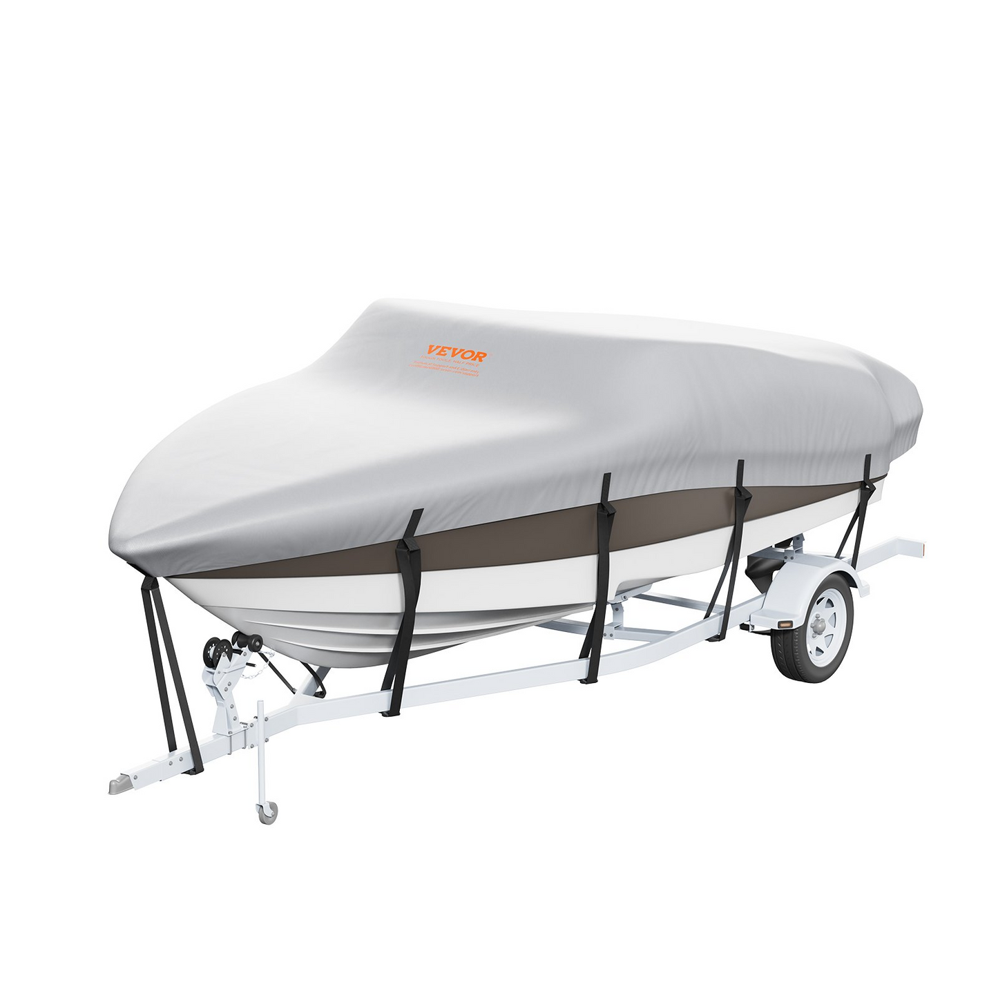 VEVOR Boat Cover, 14'-16' Trailerable Waterproof Boat Cover, 600D Marine Grade PU Oxford, with Motor Cover and Buckle Straps, for V-Hull, Tri-Hull, Fish Ski Boat, Runabout, Bass Boat, Grey