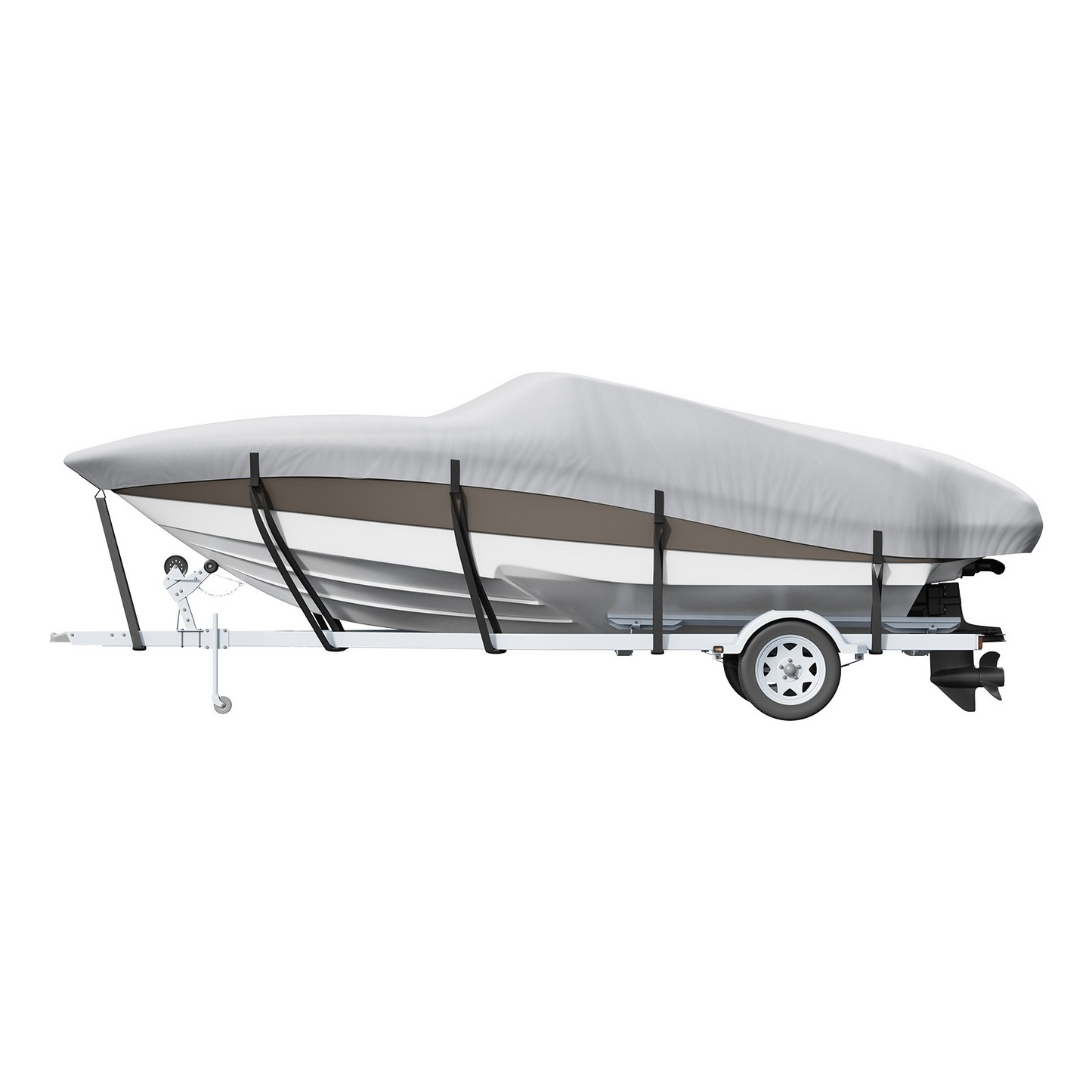 VEVOR Boat Cover, 14'-16' Trailerable Waterproof Boat Cover, 600D Marine Grade PU Oxford, with Motor Cover and Buckle Straps, for V-Hull, Tri-Hull, Fish Ski Boat, Runabout, Bass Boat, Grey