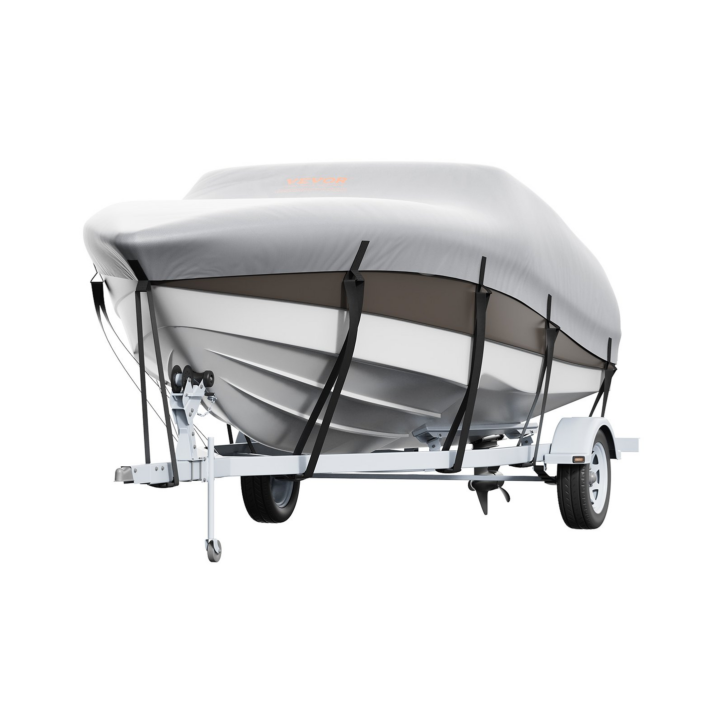 VEVOR Boat Cover, 14'-16' Trailerable Waterproof Boat Cover, 600D Marine Grade PU Oxford, with Motor Cover and Buckle Straps, for V-Hull, Tri-Hull, Fish Ski Boat, Runabout, Bass Boat, Grey