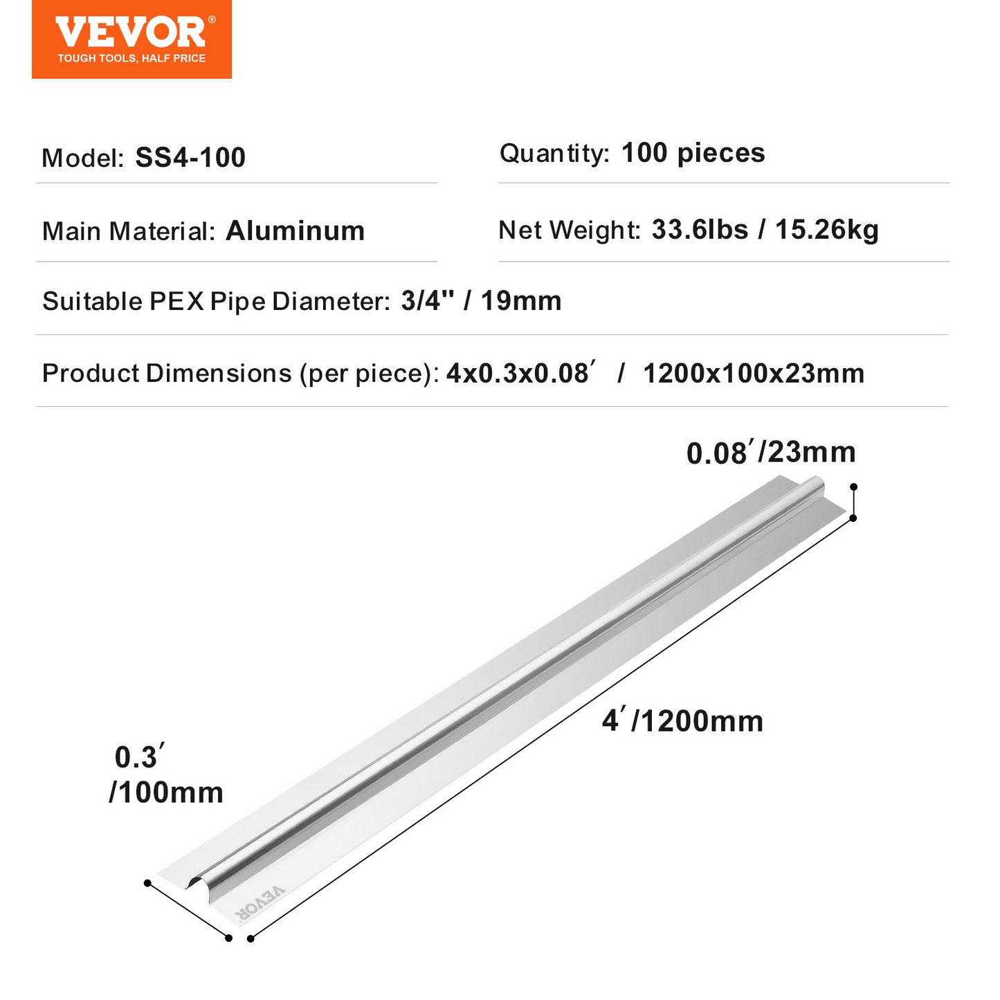 VEVOR PEX Heat Transfer Plates 4 ft | Radiant Heat Plates for 3/4" PEX Pipe