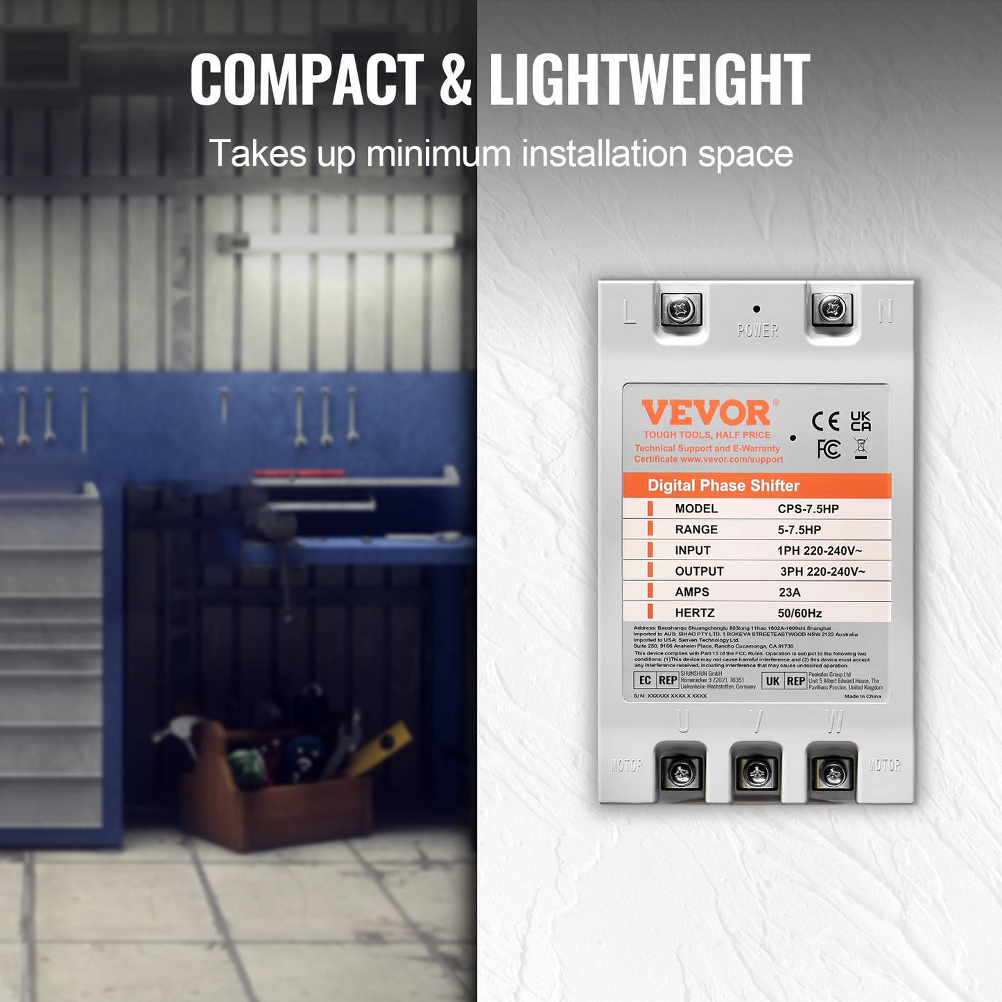 VEVOR 3 Phase Converter- 7.5HP 23A 220V Single Phase to 3 Phase Converter, Digital Phase Shifter for Residential & Light Commercial Use, 220V-240V Input/Output (One Converter Must Be Used on One Motor Only)