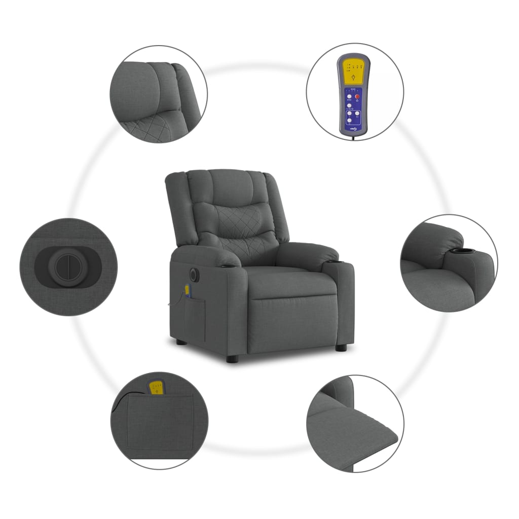 vidaXL Electric Stand up Massage Recliner Chair Dark Gray Fabric