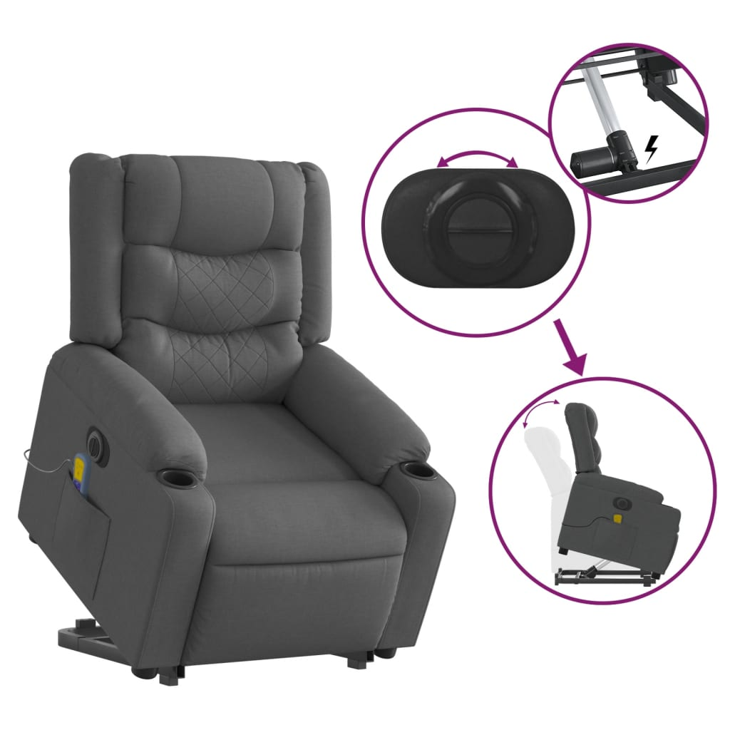 vidaXL Electric Stand up Massage Recliner Chair Dark Gray Fabric