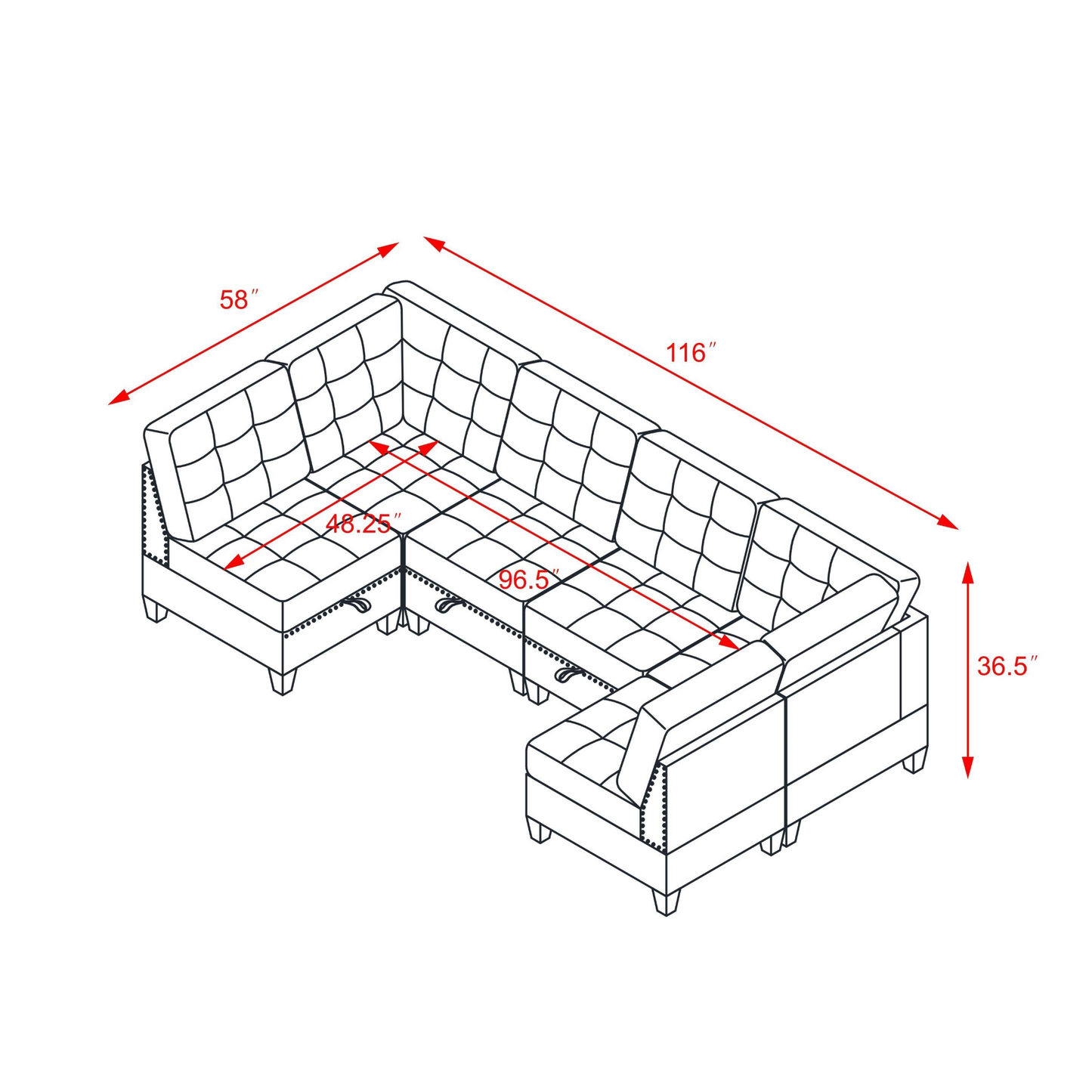 U shape Modular Sectional Sofa,DIY Combination,includes Four Single Chair and Two Corner,Black Velvet.