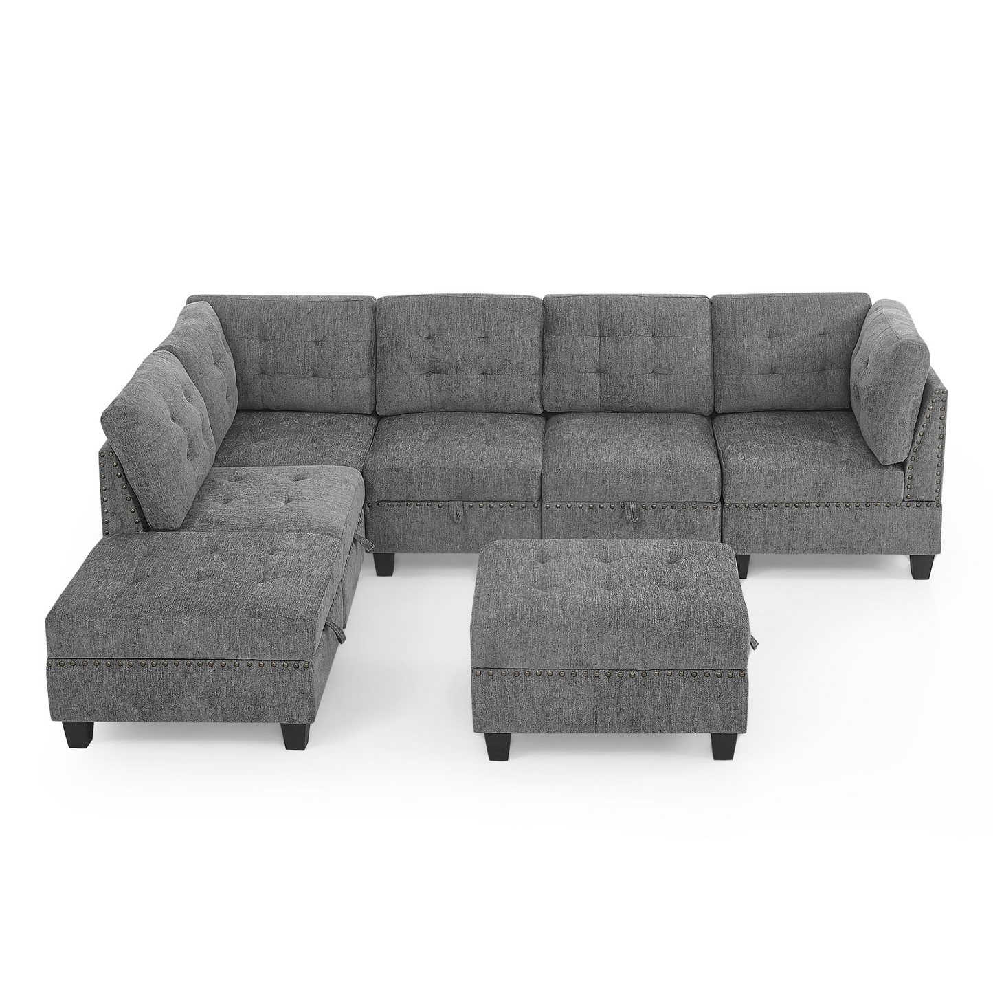 L shape Modular Sectional Sofa,DIY Combination,includes Three Single Chair ,Two Corner and Two Ottoman,Grey Chenille