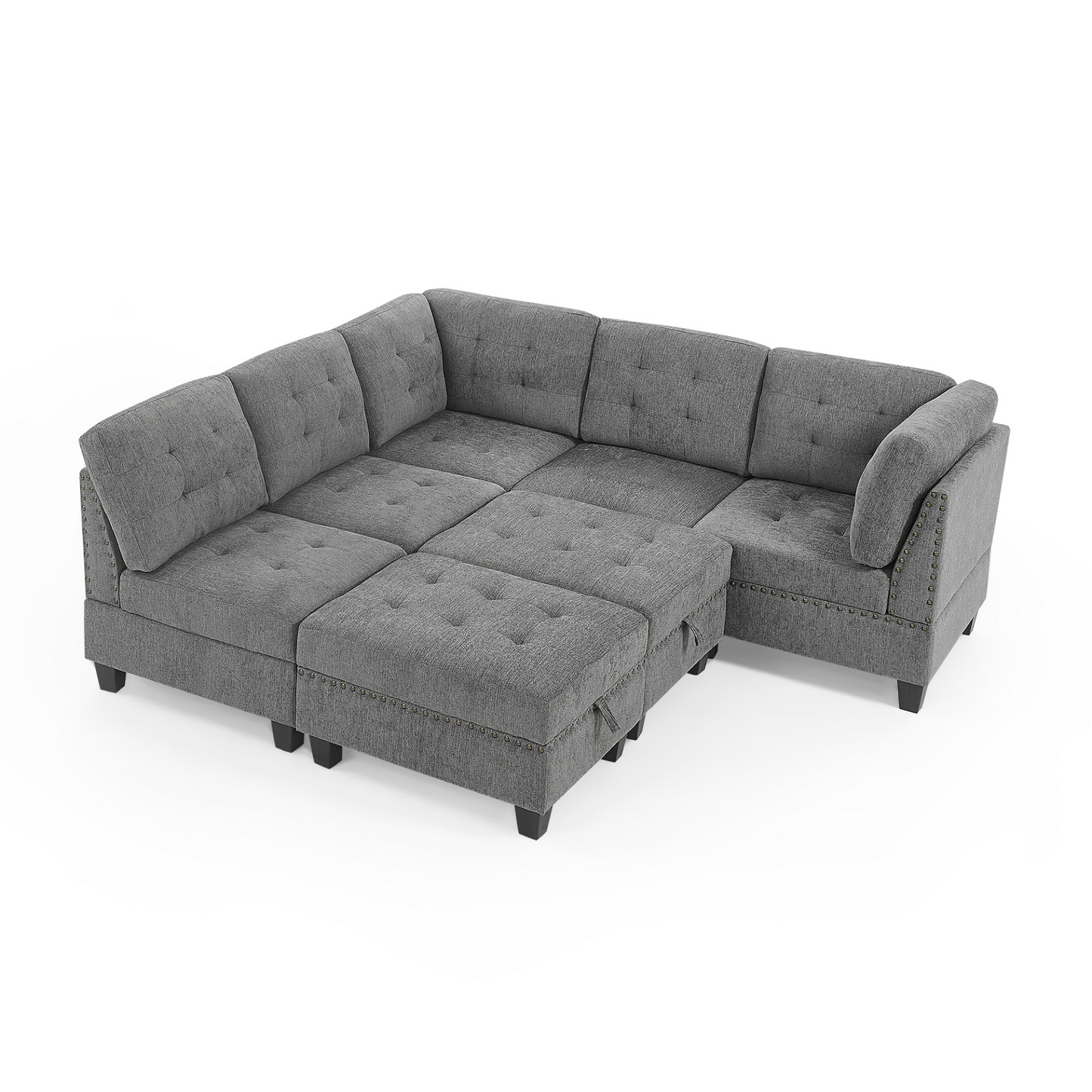 L shape Modular Sectional Sofa,DIY Combination,includes Three Single Chair ,Two Corner and Two Ottoman,Grey Chenille