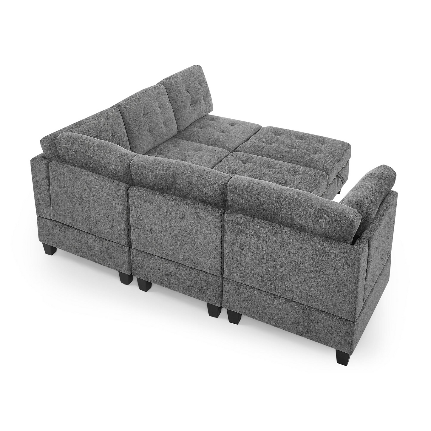 L shape Modular Sectional Sofa,DIY Combination,includes Three Single Chair ,Two Corner and Two Ottoman,Grey Chenille