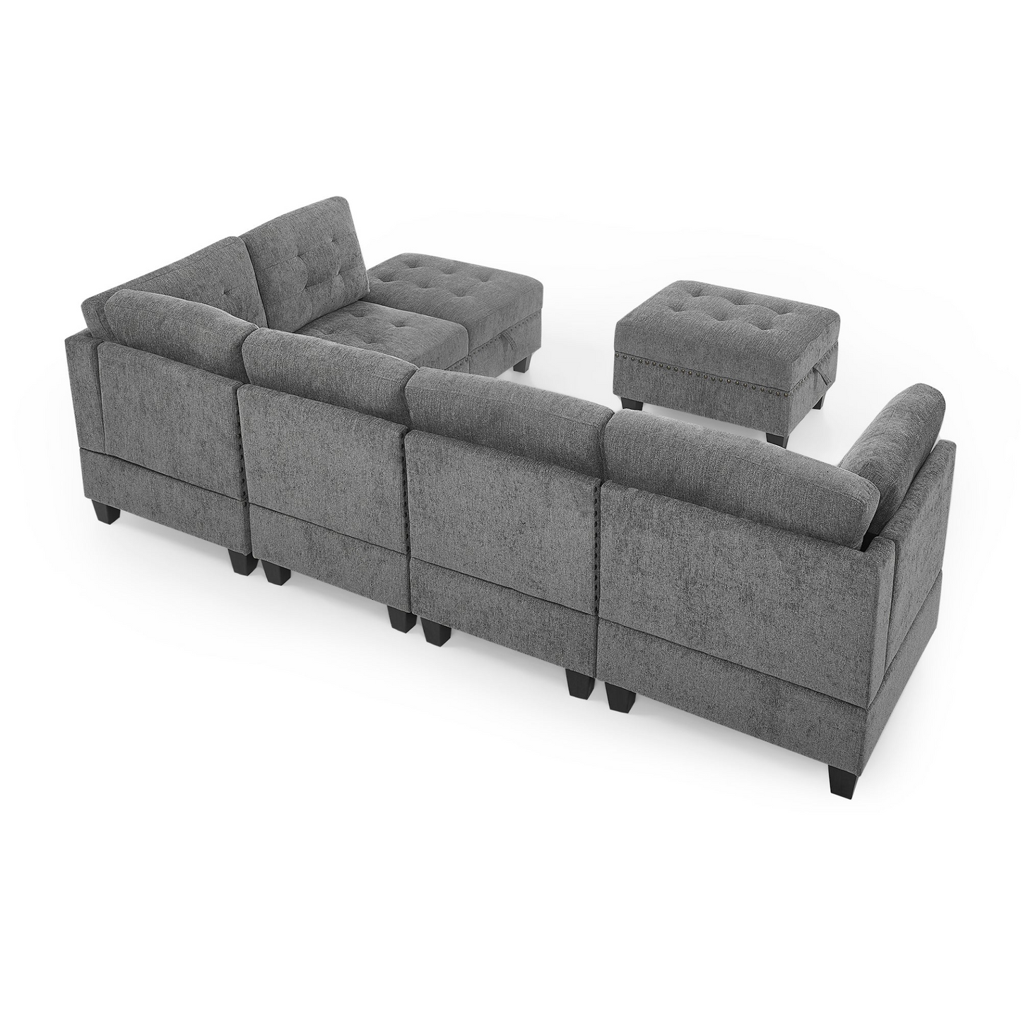 L shape Modular Sectional Sofa,DIY Combination,includes Three Single Chair ,Two Corner and Two Ottoman,Grey Chenille