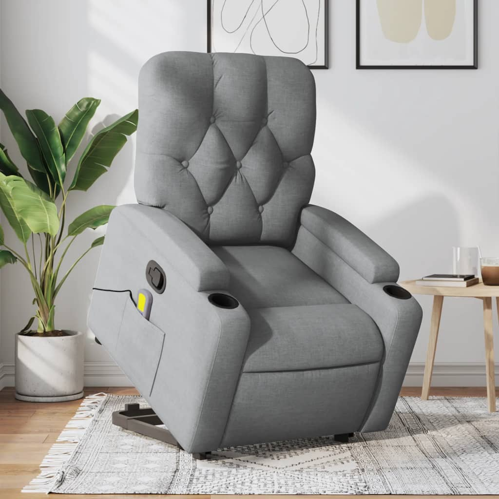 vidaXL Stand up Massage Recliner Chair Light Gray Fabric - fashion finesse accessories