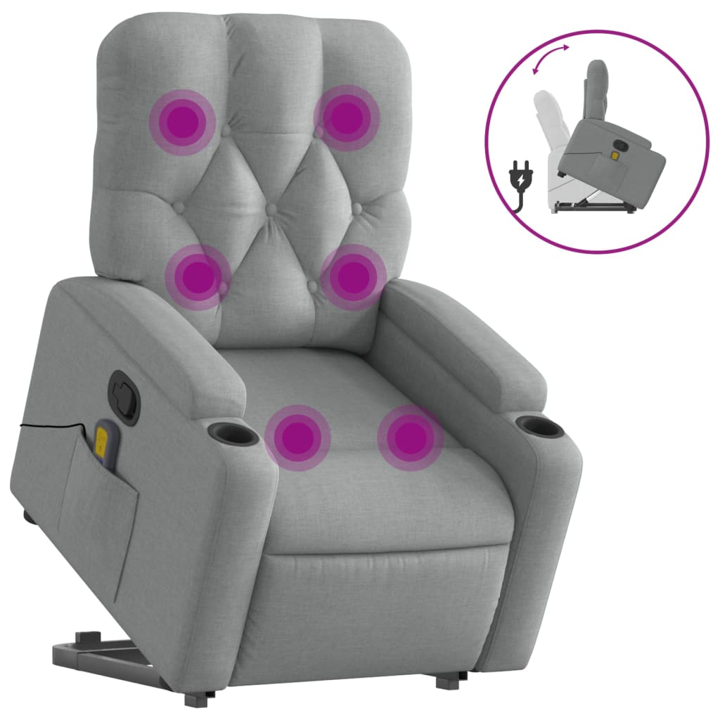 vidaXL Stand up Massage Recliner Chair Light Gray Fabric - fashion finesse accessories