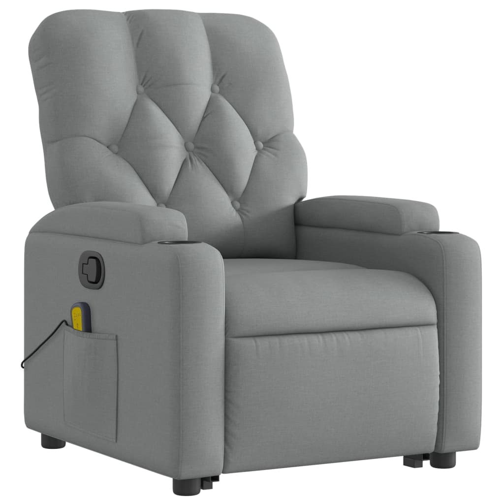 vidaXL Stand up Massage Recliner Chair Light Gray Fabric - fashion finesse accessories