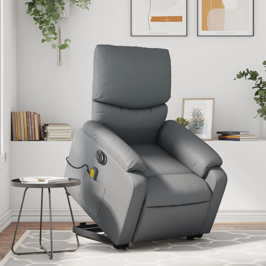 vidaXL Electric Stand up Massage Recliner Chair Gray Faux Leather - fashion finesse accessories