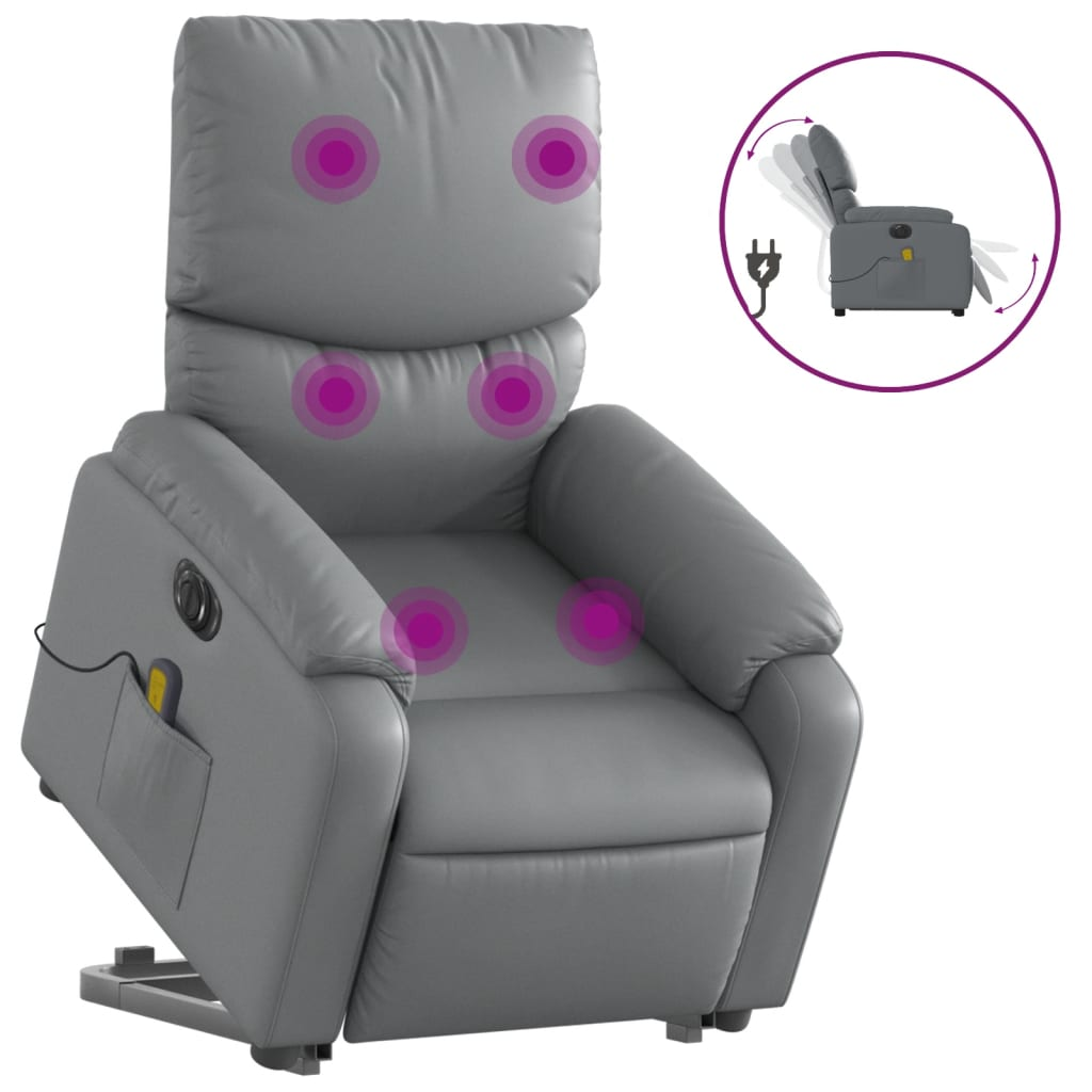 vidaXL Electric Stand up Massage Recliner Chair Gray Faux Leather - fashion finesse accessories