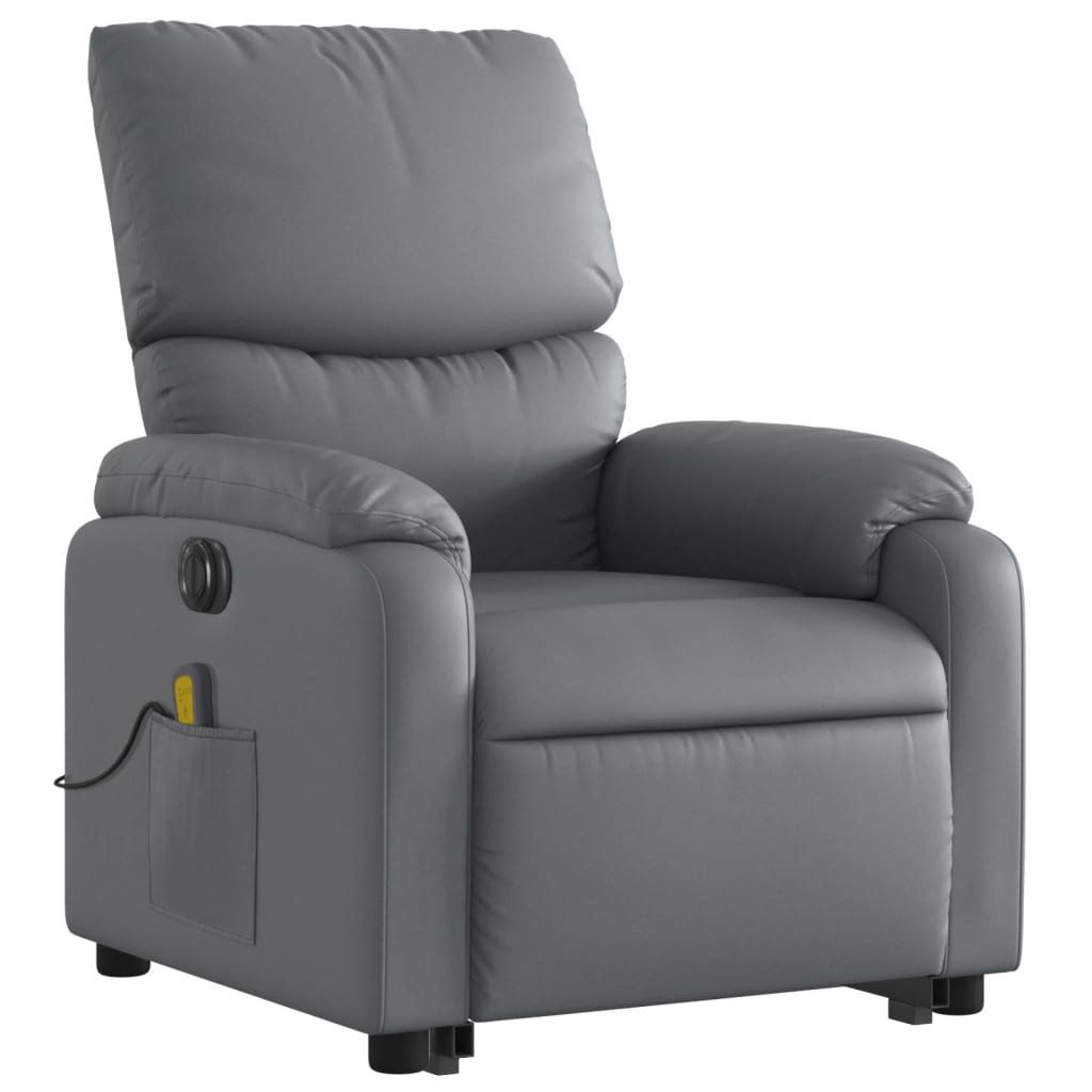 vidaXL Electric Stand up Massage Recliner Chair Gray Faux Leather - fashion finesse accessories