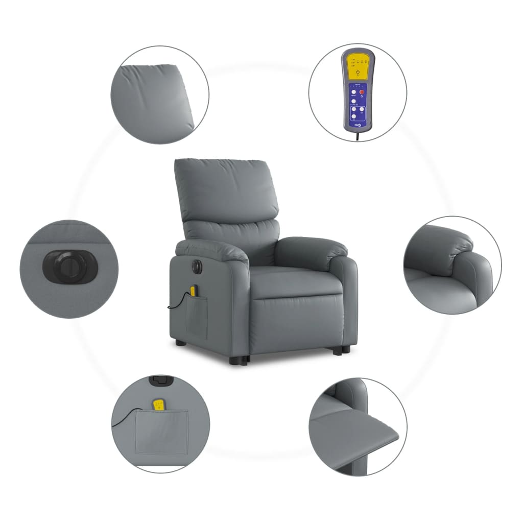 vidaXL Electric Stand up Massage Recliner Chair Gray Faux Leather - fashion finesse accessories