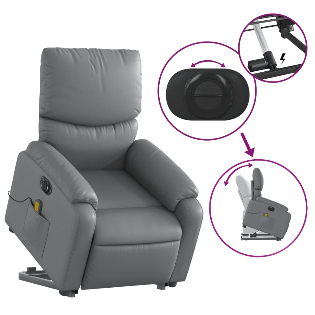 vidaXL Electric Stand up Massage Recliner Chair Gray Faux Leather - fashion finesse accessories