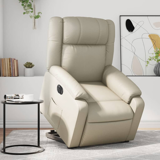 vidaXL Electric Stand up Massage Recliner Chair Cream Faux Leather - fashion finesse accessories