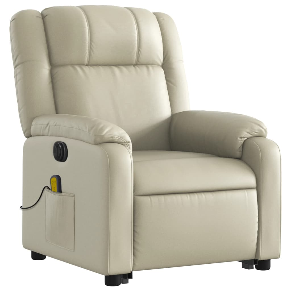 vidaXL Electric Stand up Massage Recliner Chair Cream Faux Leather - fashion finesse accessories