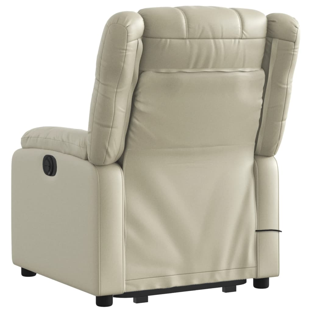 vidaXL Electric Stand up Massage Recliner Chair Cream Faux Leather - fashion finesse accessories