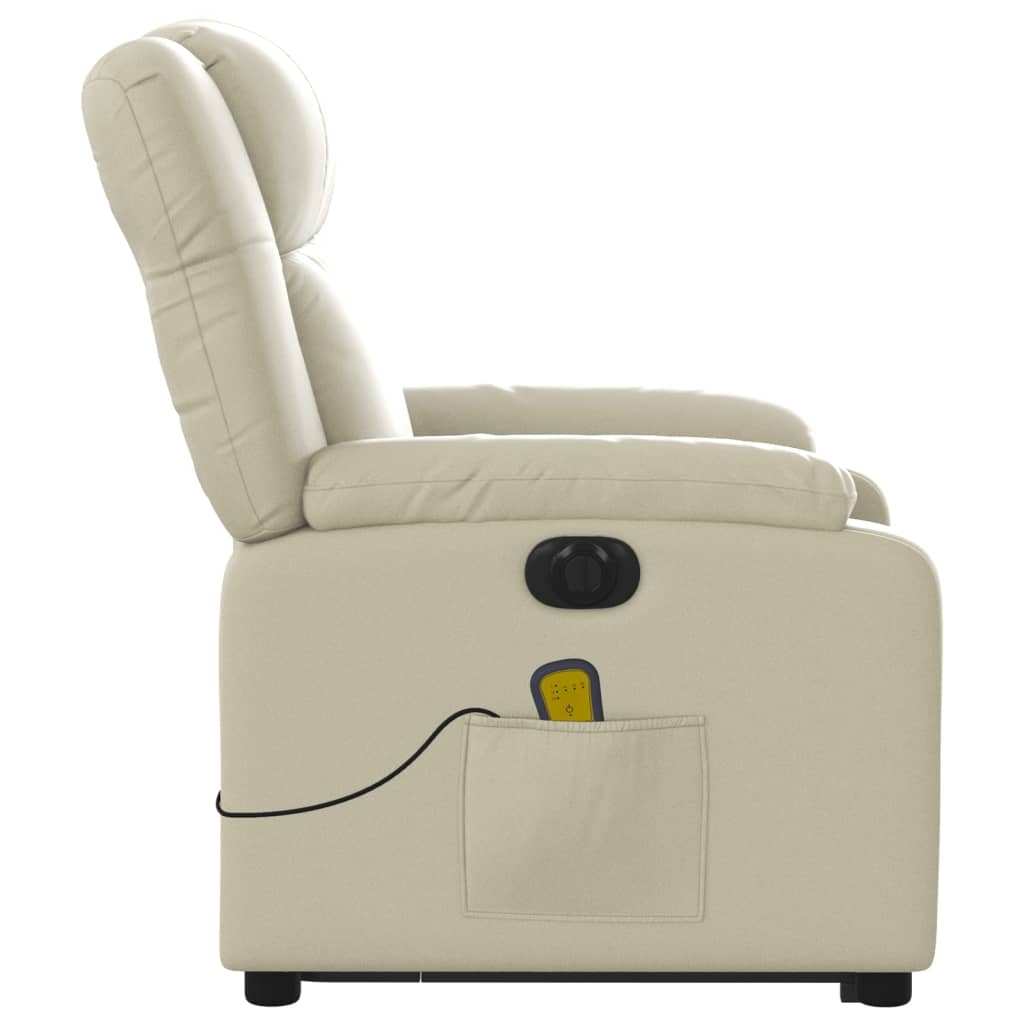 vidaXL Electric Stand up Massage Recliner Chair Cream Faux Leather - fashion finesse accessories