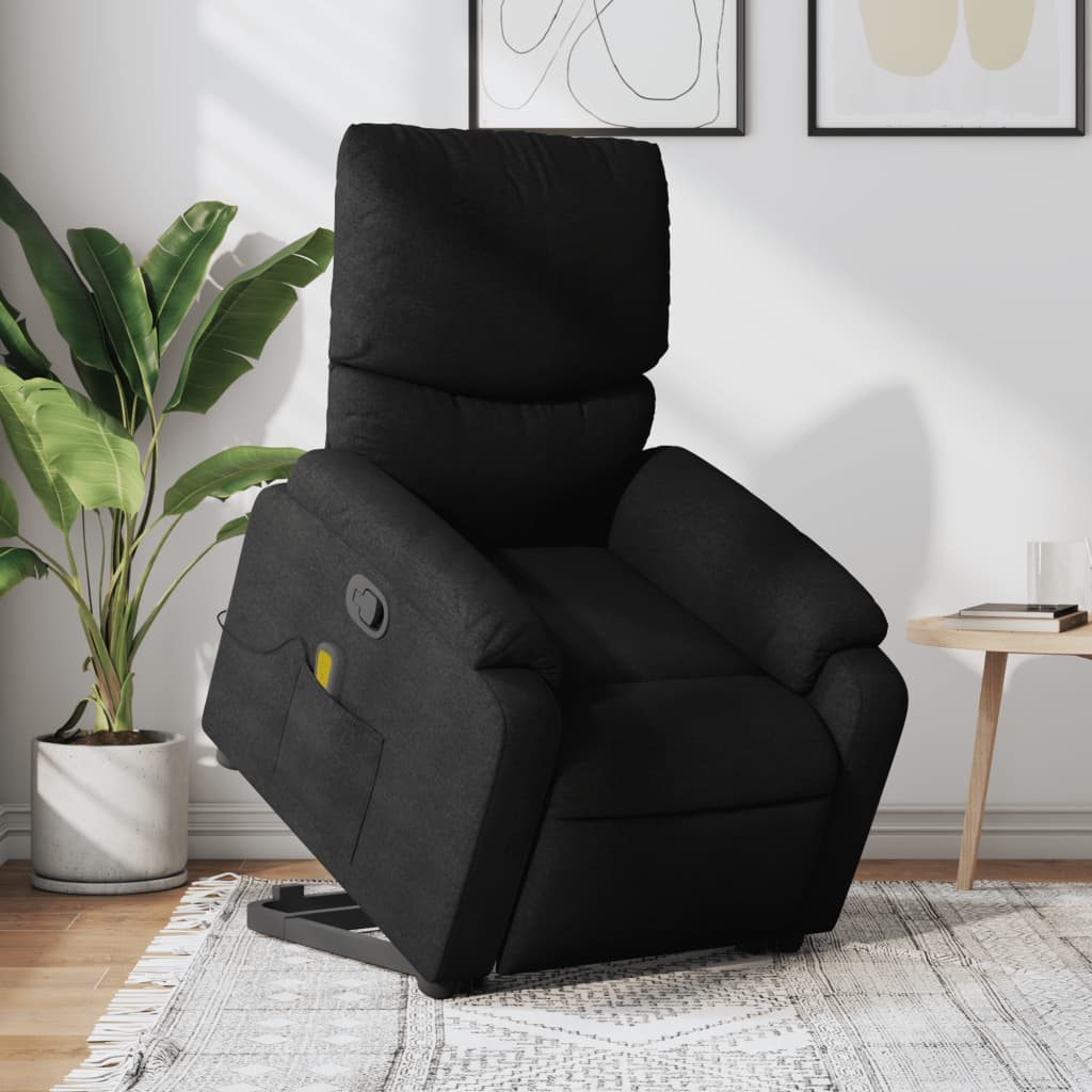 vidaXL Stand up Massage Recliner Chair Black Fabric - fashion finesse accessories