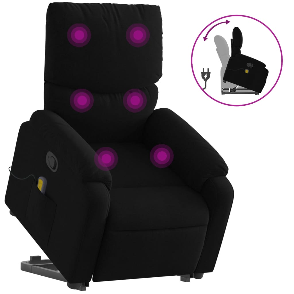 vidaXL Stand up Massage Recliner Chair Black Fabric - fashion finesse accessories