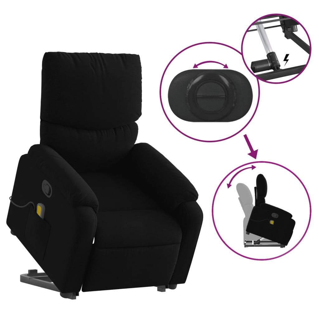 vidaXL Stand up Massage Recliner Chair Black Fabric - fashion finesse accessories