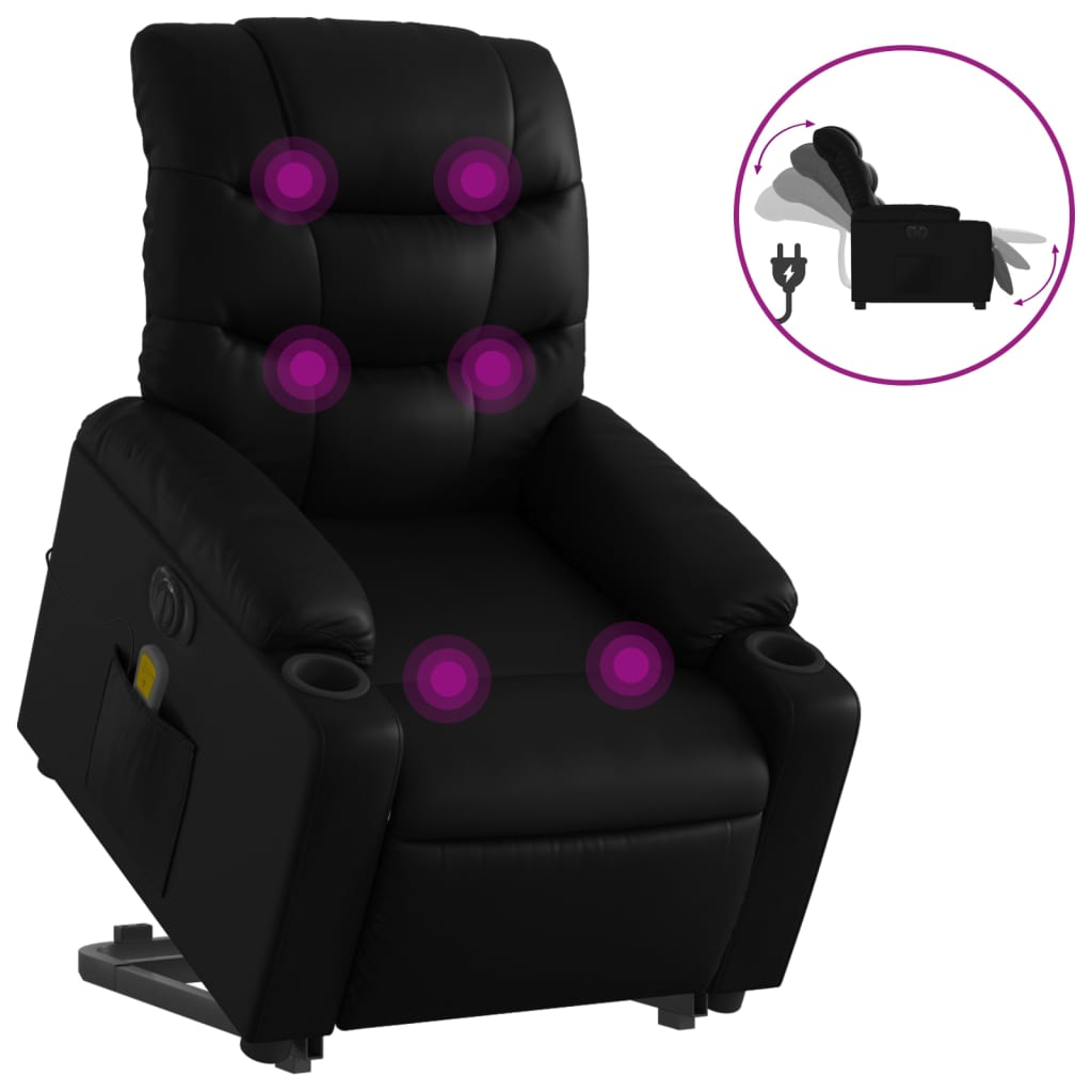 vidaXL Electric Stand up Massage Recliner Chair Black Faux Leather - fashion finesse accessories