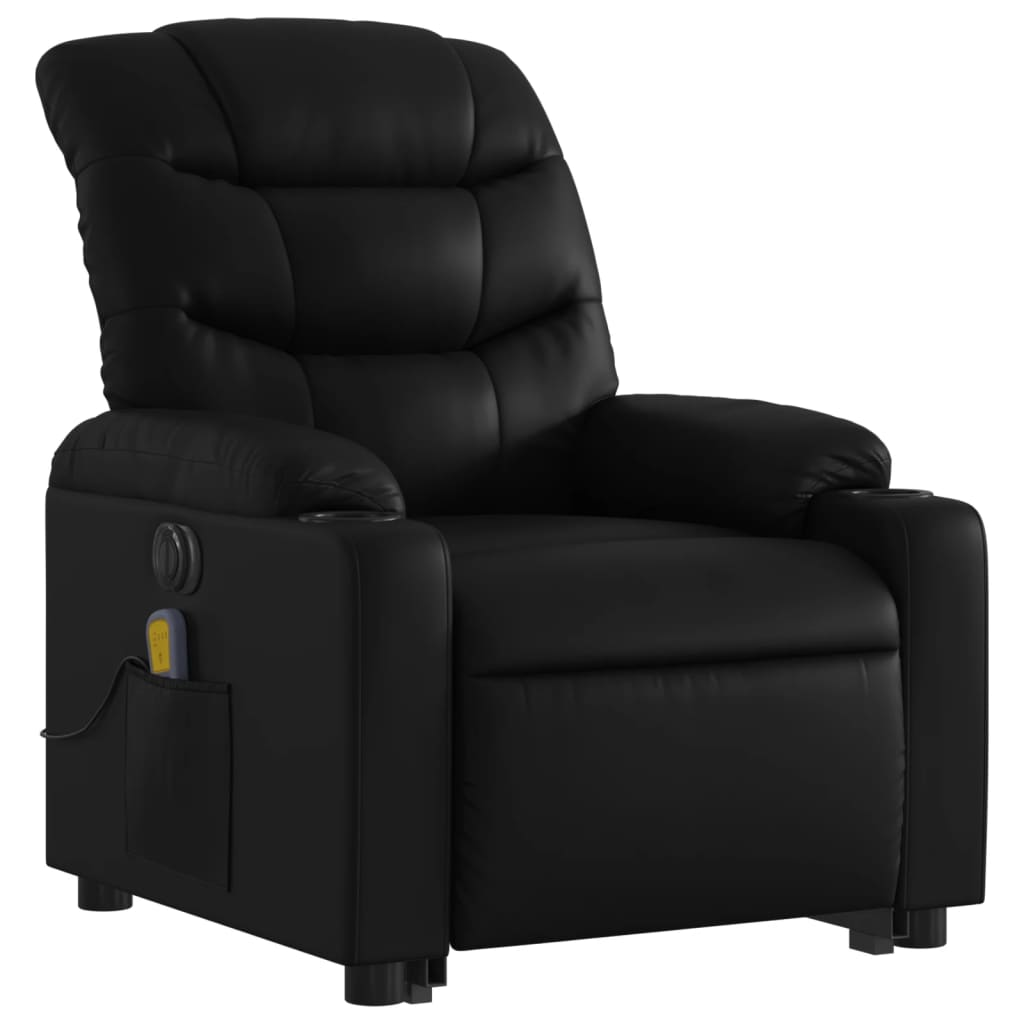 vidaXL Electric Stand up Massage Recliner Chair Black Faux Leather - fashion finesse accessories