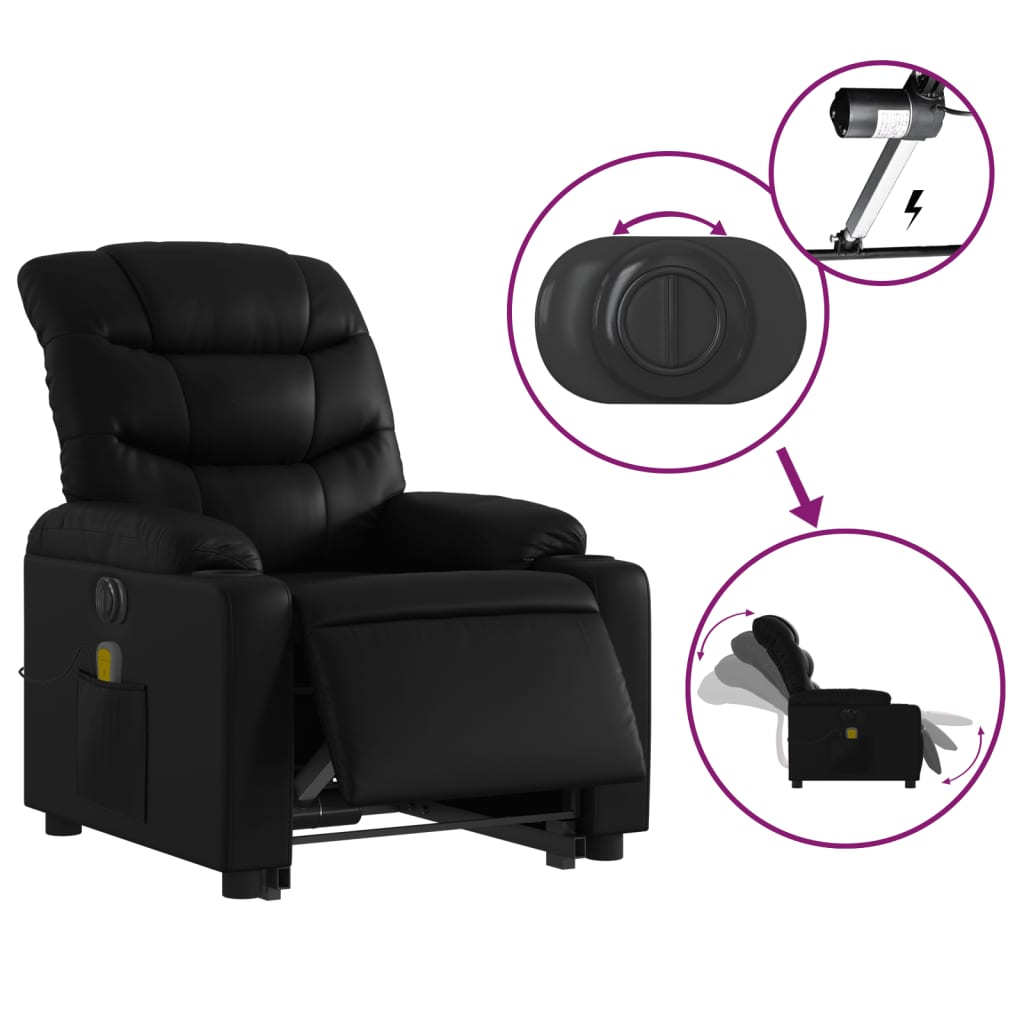 vidaXL Electric Stand up Massage Recliner Chair Black Faux Leather - fashion finesse accessories